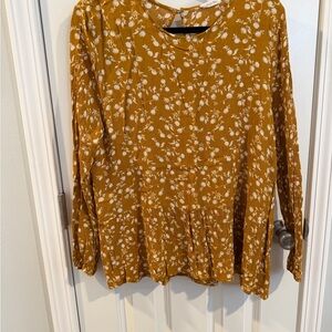 Mustard Floral Blouse with Long Sleeves